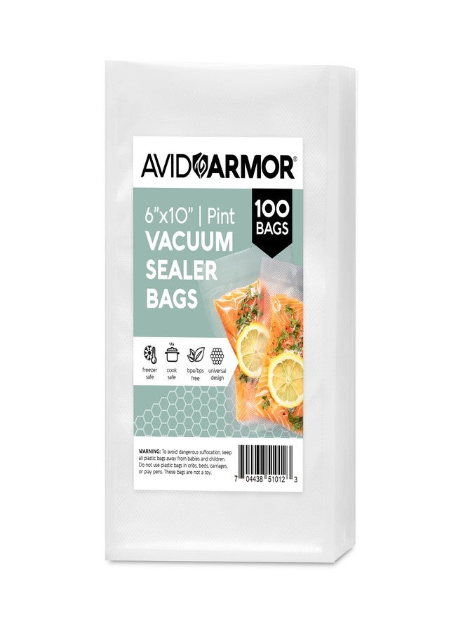 Avid Armor Vacuum Sealer Bags Pint Size, Vac Seal Bags for Food Storage, Meal Saver Freezer Vacuum Sealer Bags, Sous Vide Bags Vacuum Sealer, Non-BPA, 6 x 10 inches, Pack of 100 - Image 1
